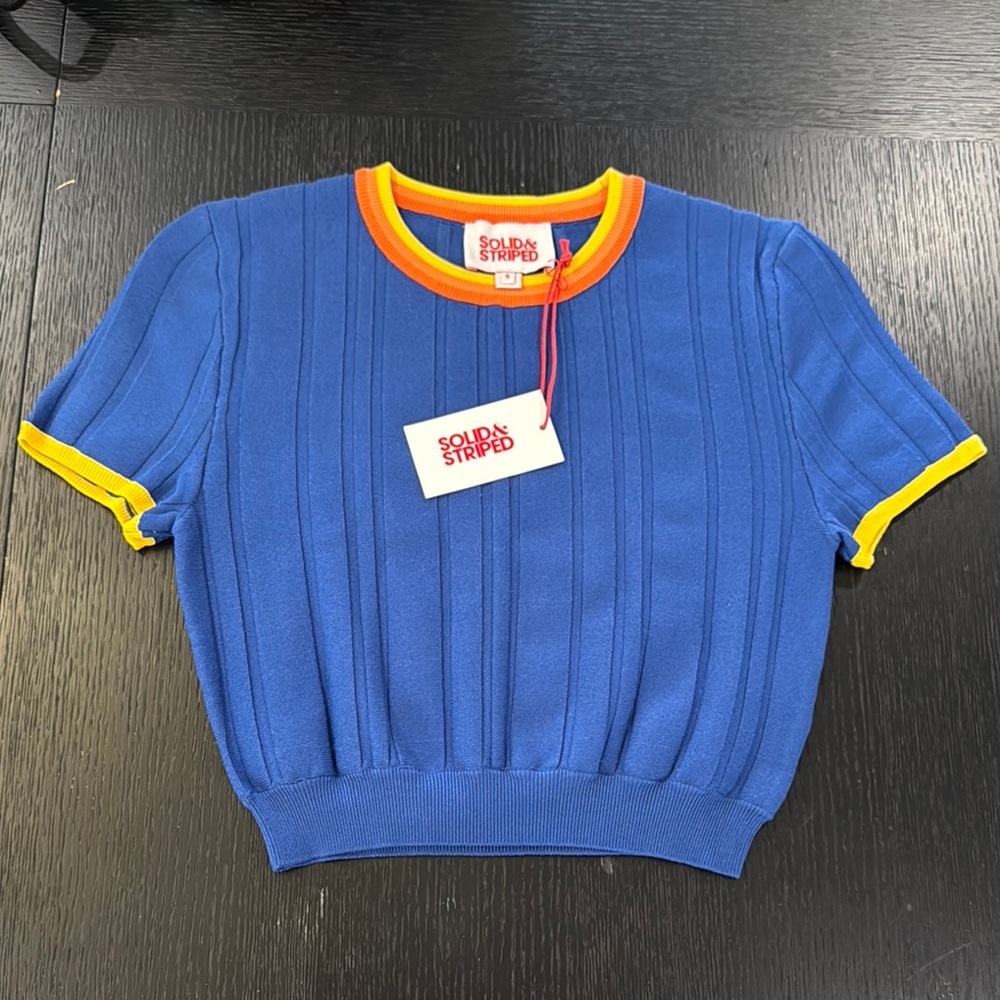 SOLID & STRIPED Blue Top with Orange and Yellow Accents